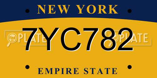 7YC782 New York License Plate