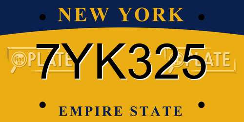 7YK325 New York License Plate