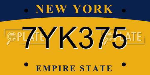 7YK375 New York License Plate