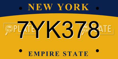 7YK378 New York License Plate