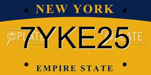 7YKE25 New York License Plate