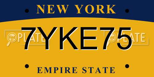 7YKE75 New York License Plate