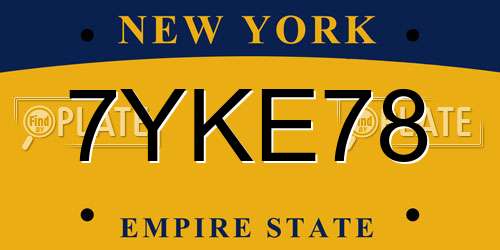 7YKE78 New York License Plate