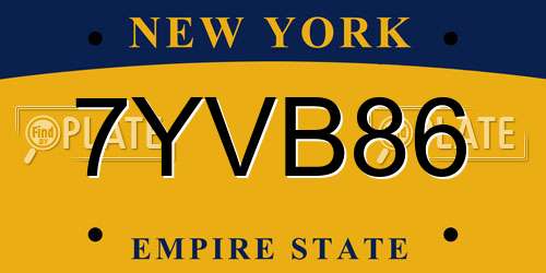 7YVB86 New York License Plate