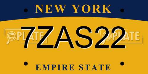 7ZAS22 New York License Plate