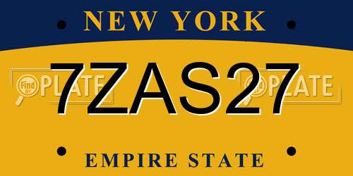 7ZAS27 New York License Plate