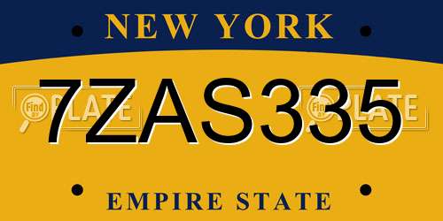 7ZAS335 New York License Plate