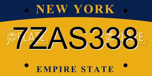 7ZAS338 New York License Plate