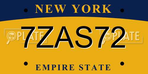 7ZAS72 New York License Plate