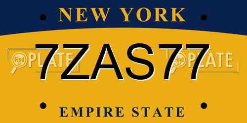 7ZAS77 New York License Plate
