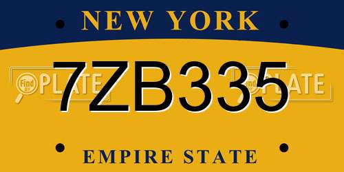 7ZB335 New York License Plate