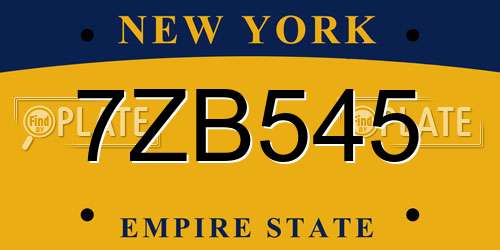 7ZB545 New York License Plate