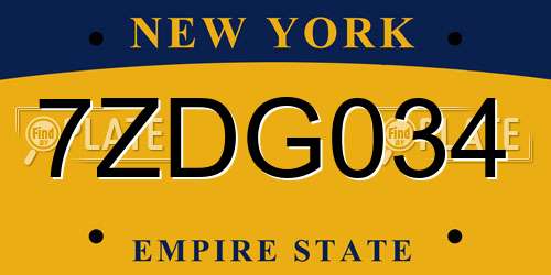 7ZDG034 New York License Plate