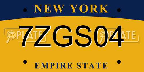 7ZGS04 New York License Plate