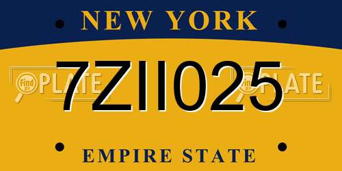7ZII025 New York License Plate