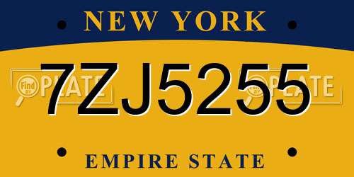 7ZJ5255 New York License Plate