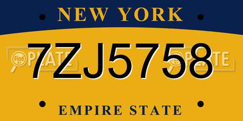 7ZJ5758 New York License Plate