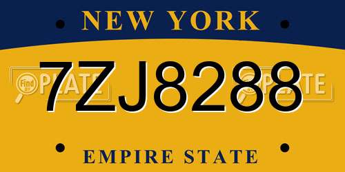 7ZJ8288 New York License Plate