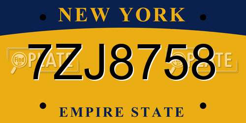 7ZJ8758 New York License Plate