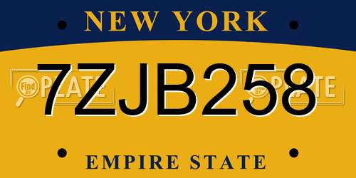 7ZJB258 New York License Plate