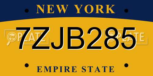 7ZJB285 New York License Plate