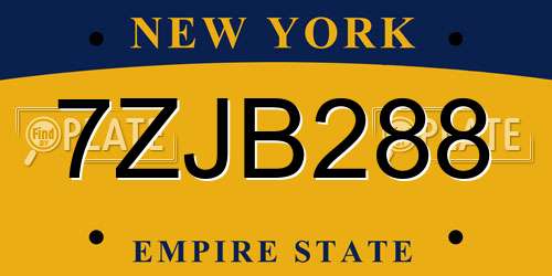 7ZJB288 New York License Plate