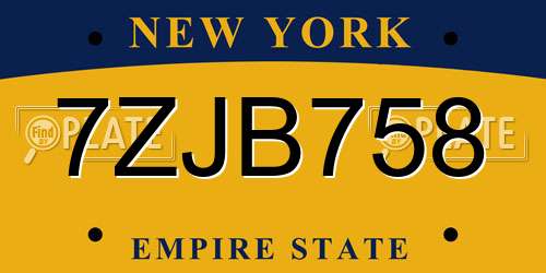 7ZJB758 New York License Plate