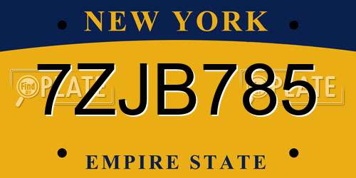 7ZJB785 New York License Plate