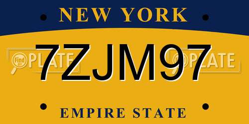 7ZJM97 New York License Plate