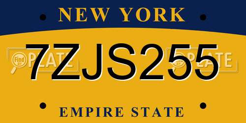 7ZJS255 New York License Plate