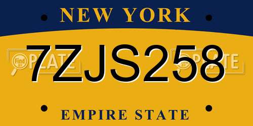 7ZJS258 New York License Plate
