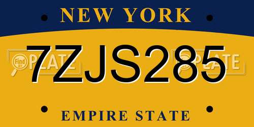 7ZJS285 New York License Plate