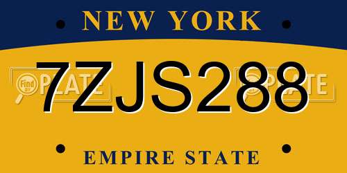 7ZJS288 New York License Plate