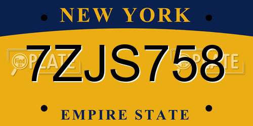 7ZJS758 New York License Plate