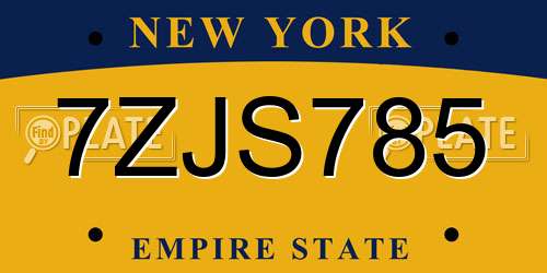 7ZJS785 New York License Plate