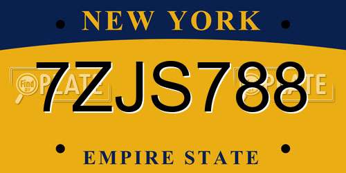 7ZJS788 New York License Plate