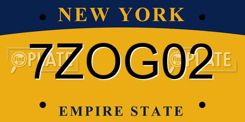 7ZOG02 New York License Plate