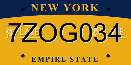 7ZOG034 New York License Plate