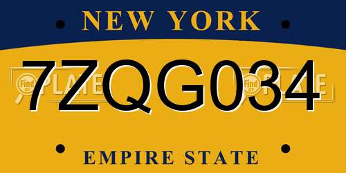 7ZQG034 New York License Plate