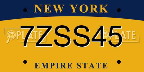 7ZSS45 New York License Plate