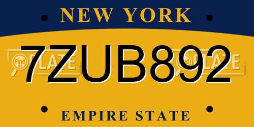 7ZUB892 New York License Plate