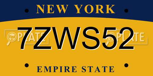 7ZWS52 New York License Plate