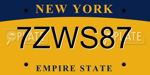 7ZWS87 New York License Plate