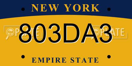 803DA3 New York License Plate