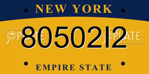 80502I2 New York License Plate