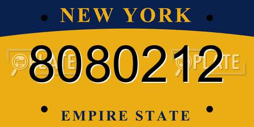 8080212 New York License Plate