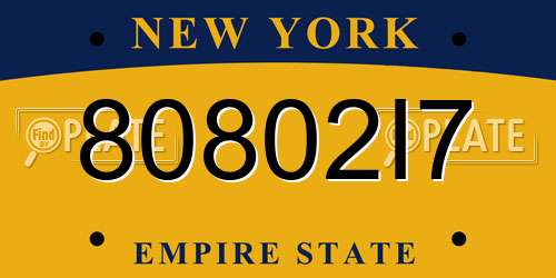 80802I7 New York License Plate