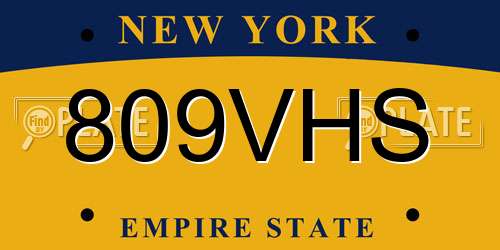 809VHS New York License Plate