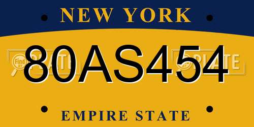 80AS454 New York License Plate