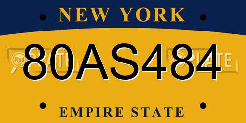 80AS484 New York License Plate